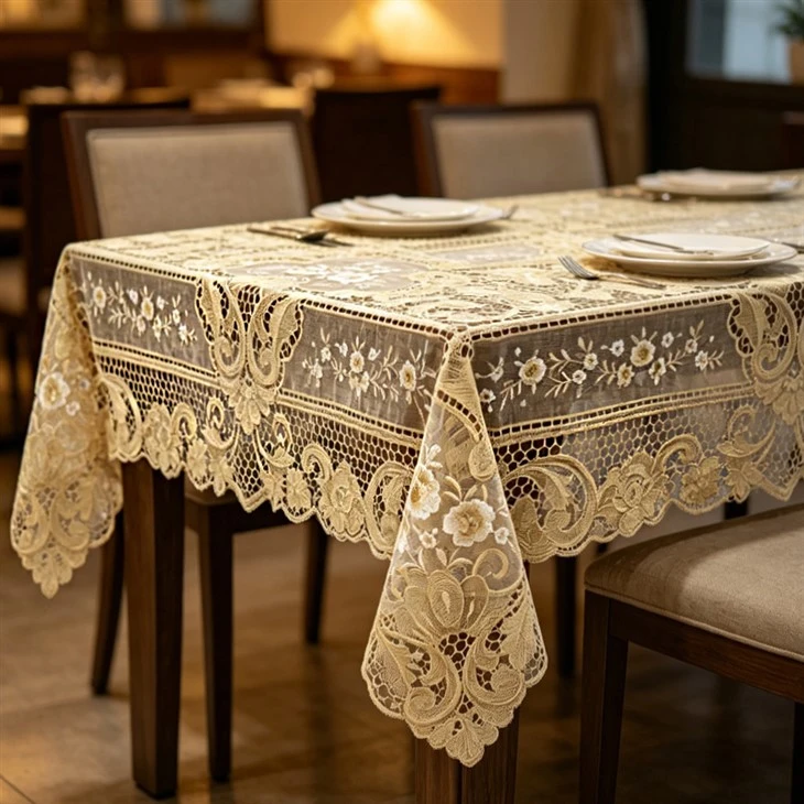 Floral Embroidered Lace Tablecloth For Home & Hotel Decoration
