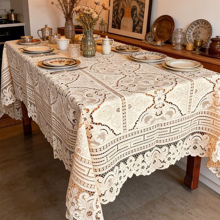 Flower Design Embroidery Lace Tablecloth