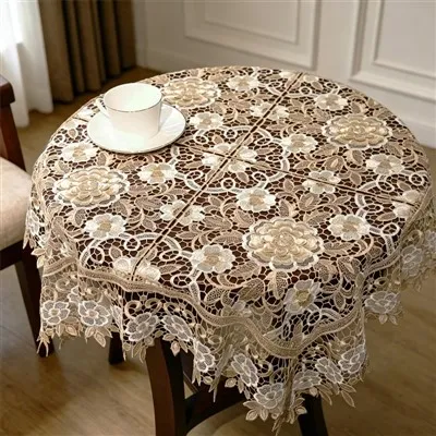 Floral Embroidered Lace Tablecloth Elegant Decorative Table Cover
